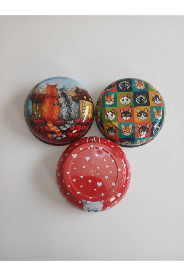 Üçlü set Temalı Manzaralı Metal Kedi Mama Kabı ve Su Kabı