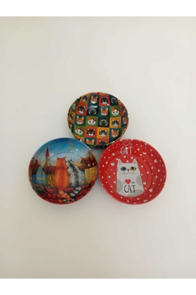 Üçlü set Temalı Manzaralı Metal Kedi Mama Kabı ve Su Kabı