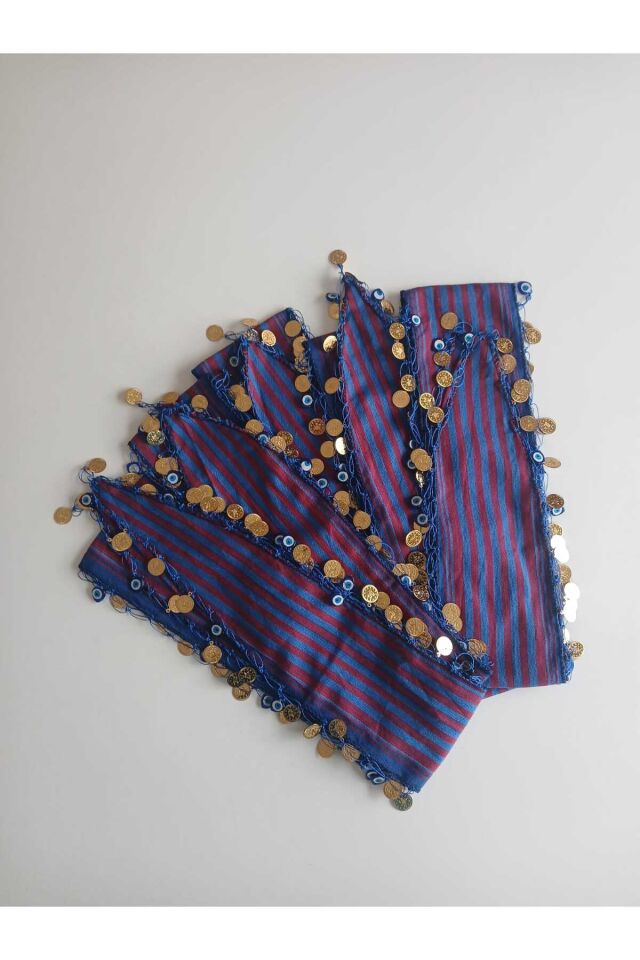 5'li Bordo Mavi Hediyelik Yöresel Keşan Dokuma Liralı Saç Bandana Seti