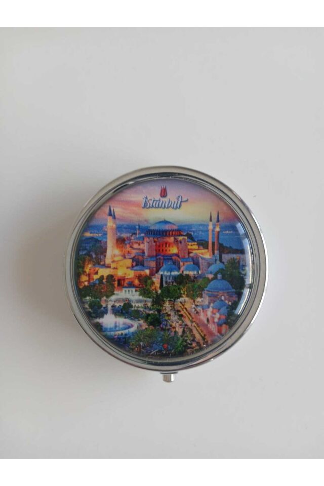 İstanbul Ayasofya Temalı Metal Yuvarlak İlaç (Hap)Saklama Kutusu