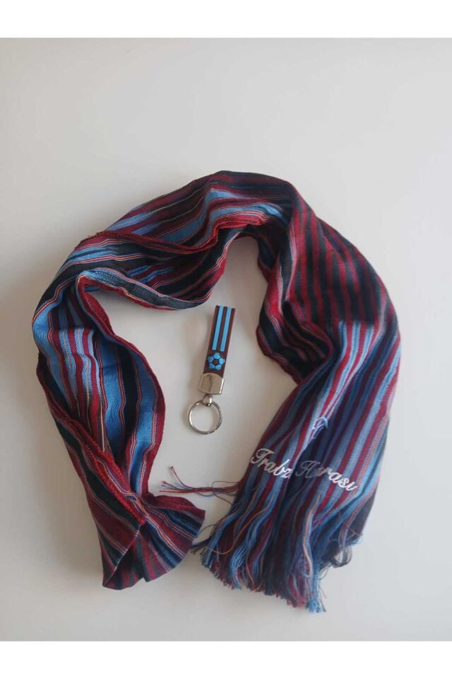 Trabzon Hatırası Nakış İşlemeli Bordomavi Desenli Keşan Fular -Anahtarlık Hediyeli