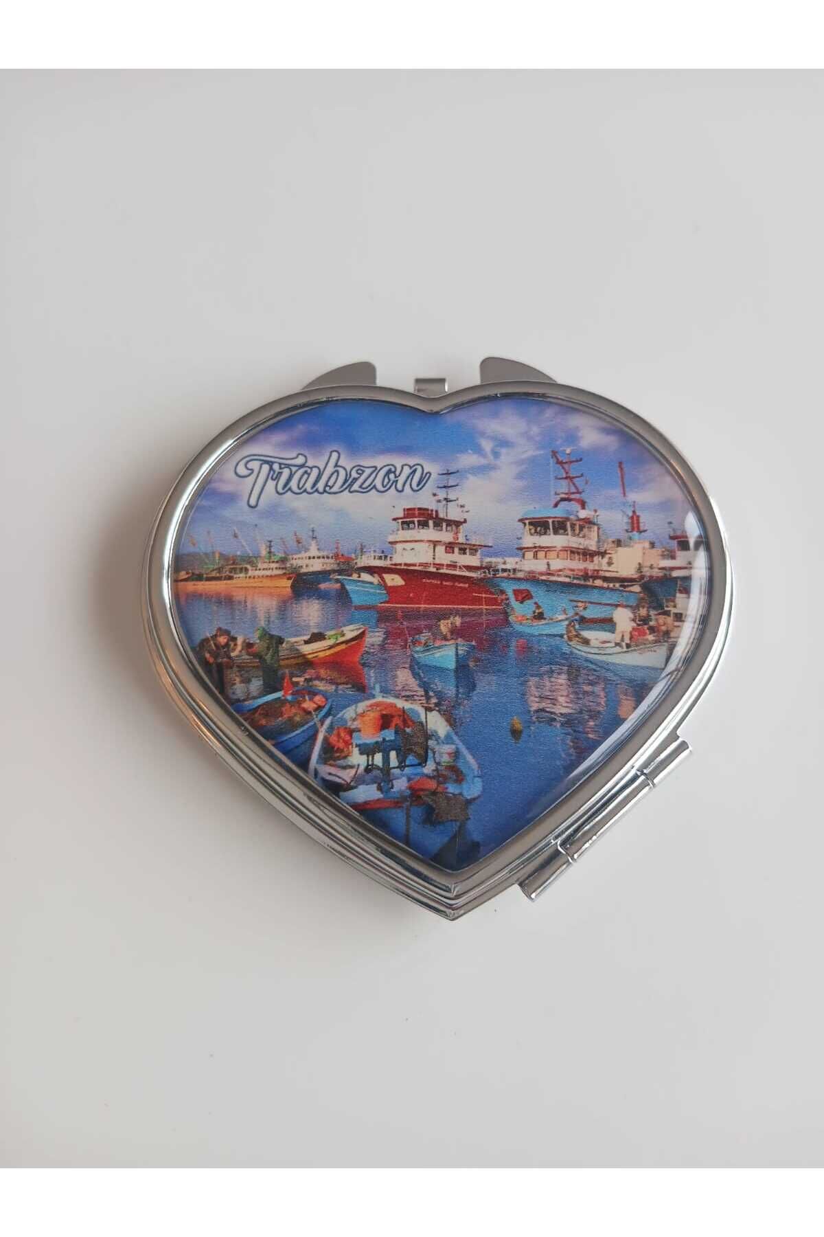 Trabzon Temalı Metal Kalpli  Cep Aynası