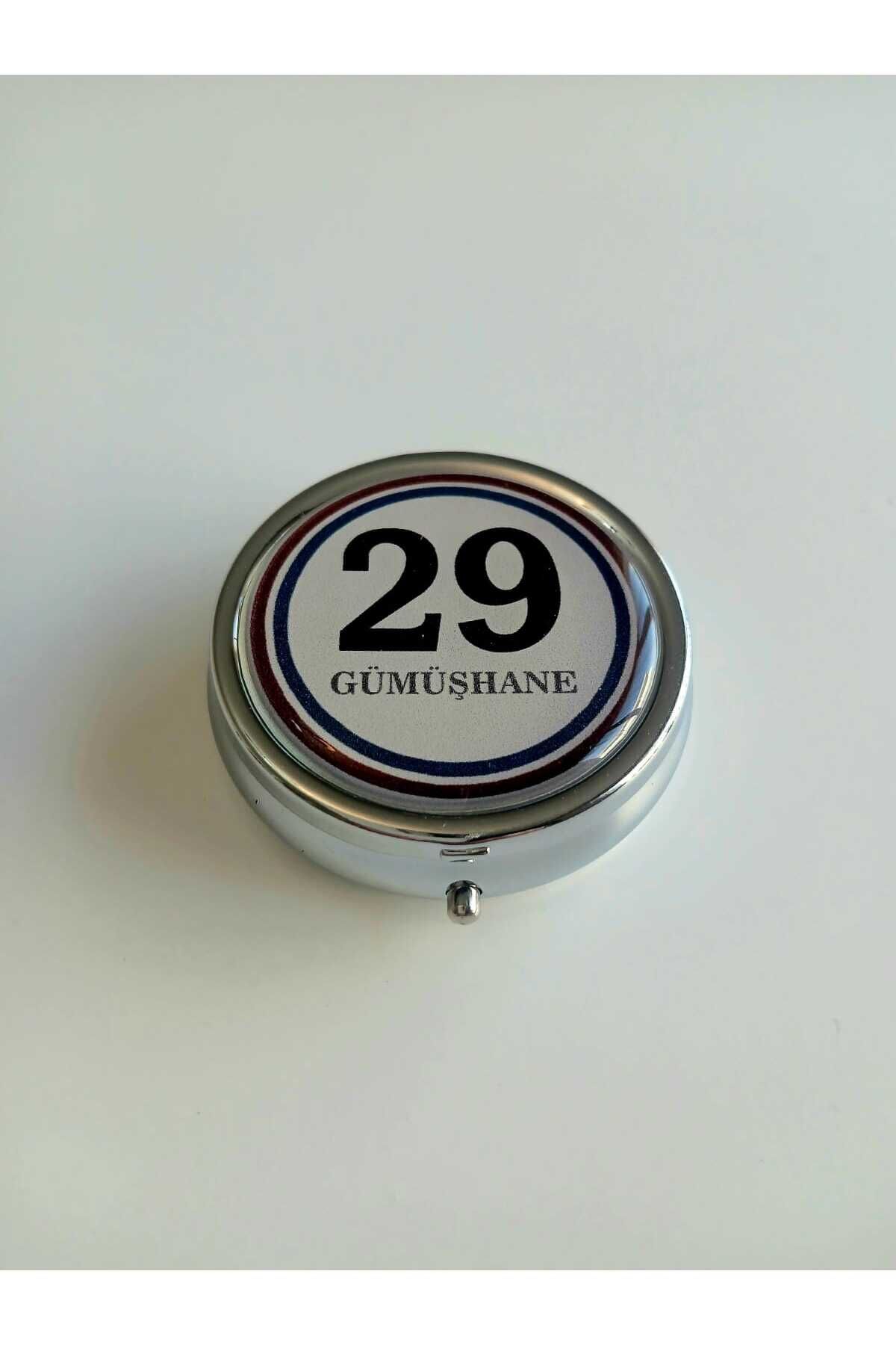 Gümüşhane 29 Temalı Metal Yuvarlak 3 Bölmeli İlaç (Hap) Saklama Kutusu