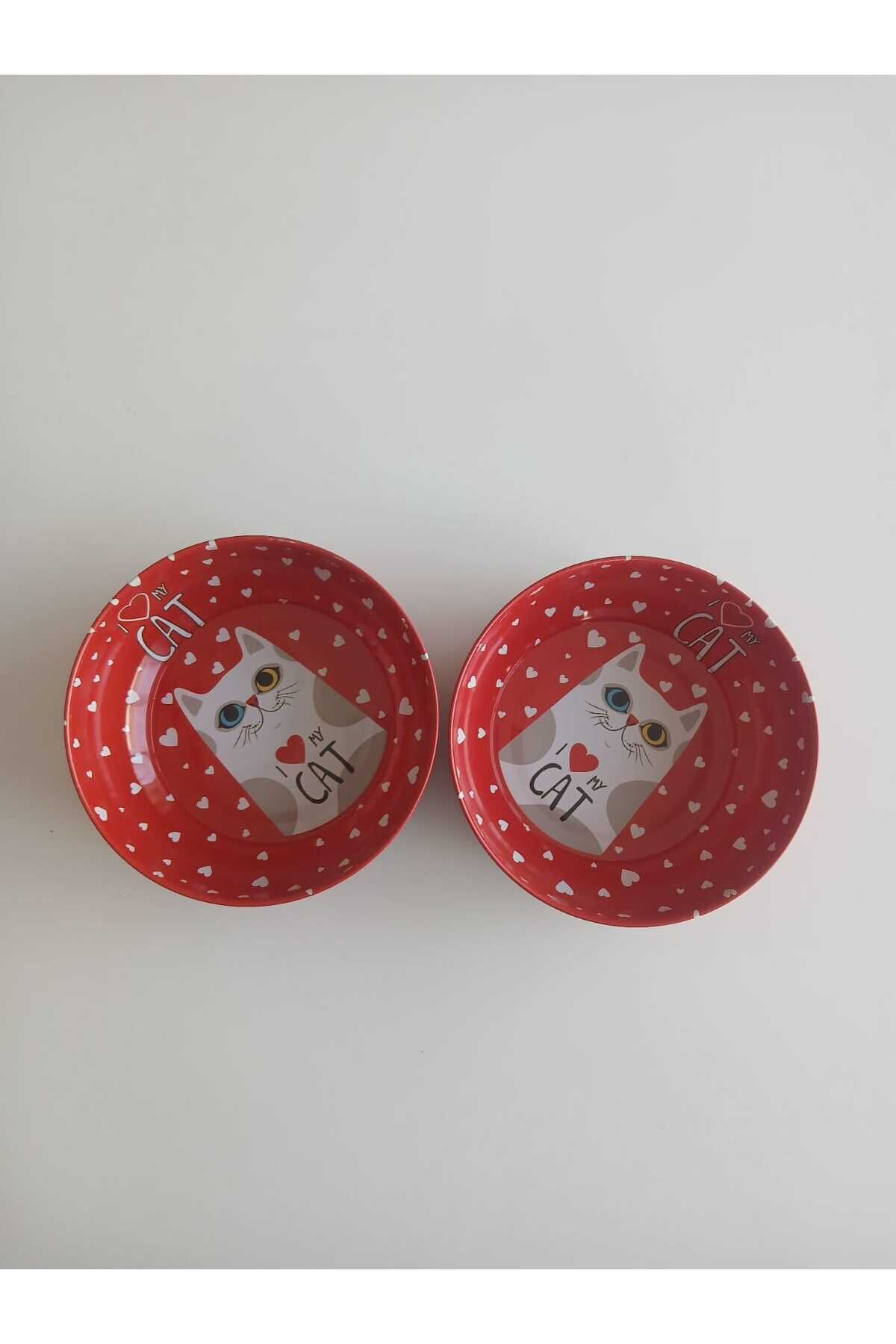 Kedi Temalı 2'li Metal Saklama ve Mama Kabı