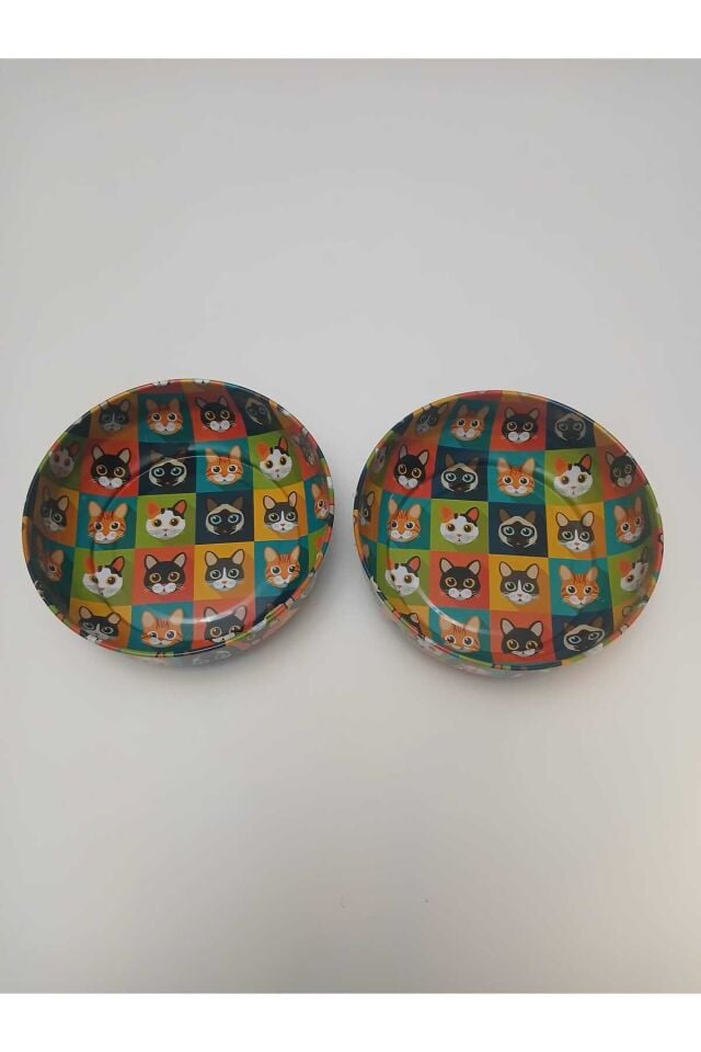 2 Adet Metal Dekoratif Kedi Mama ve Su Kabı Seti