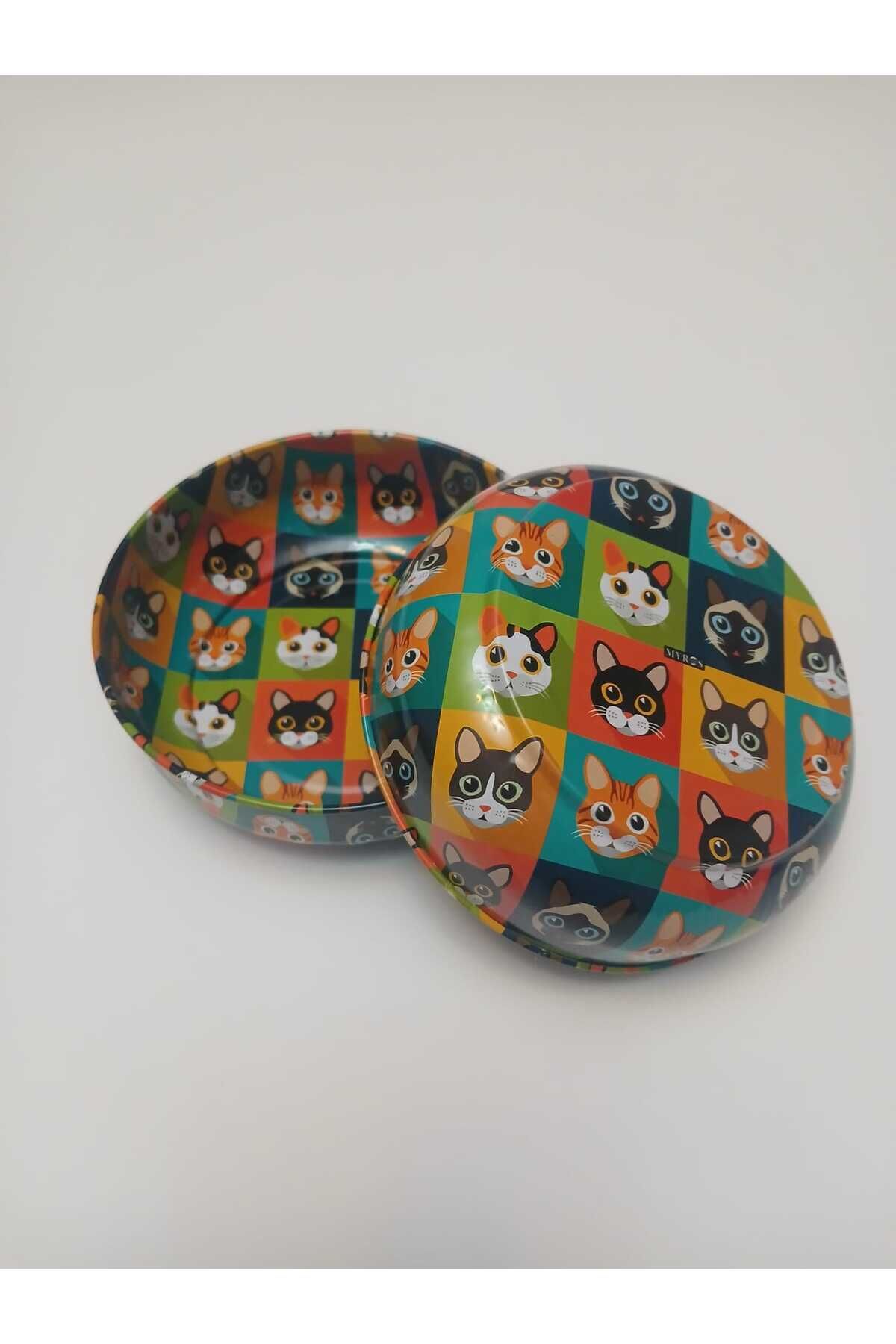 2 Adet Metal Dekoratif Kedi Mama ve Su Kabı Seti