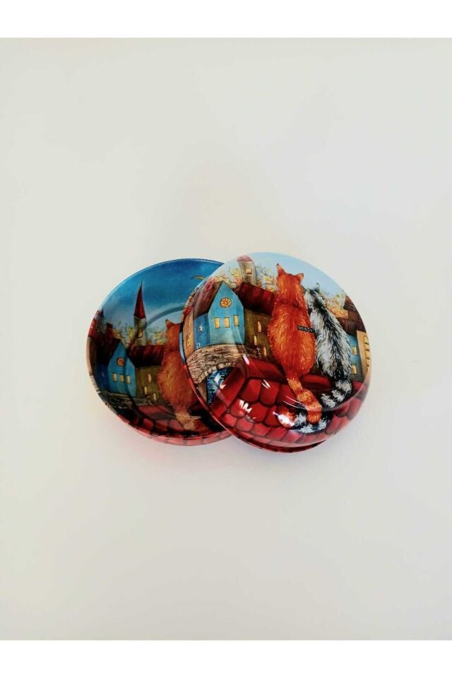 İkili Set Manzaralı Temalı Metal Kedi Mama Kabı ve Su Kabı