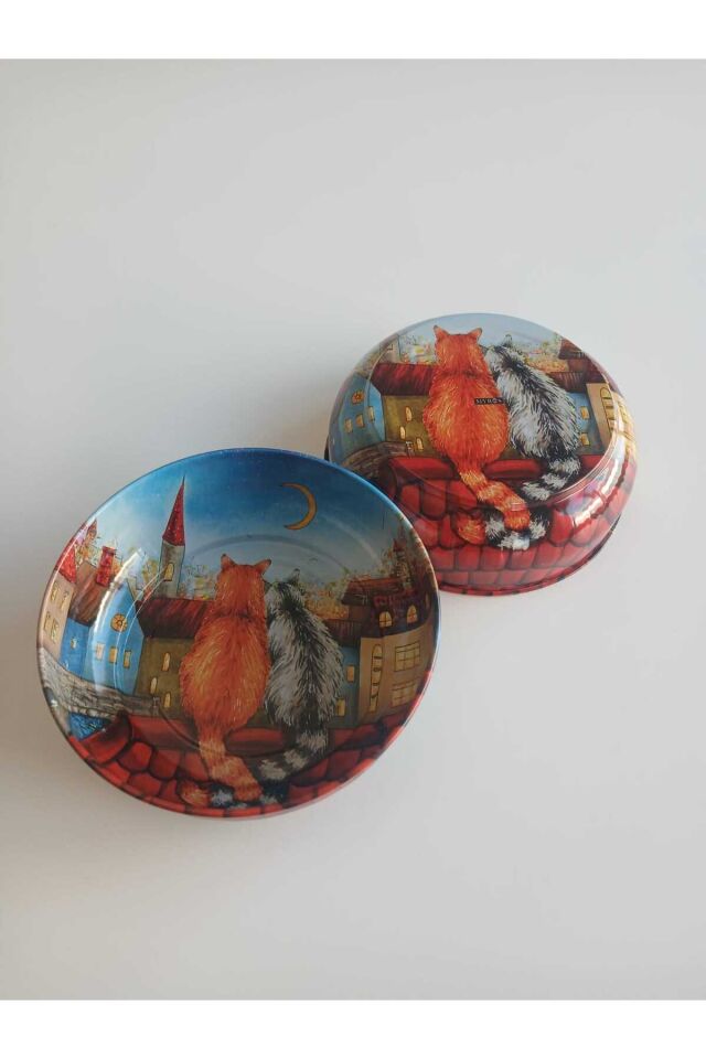 İkili Set Manzaralı Temalı Metal Kedi Mama Kabı ve Su Kabı