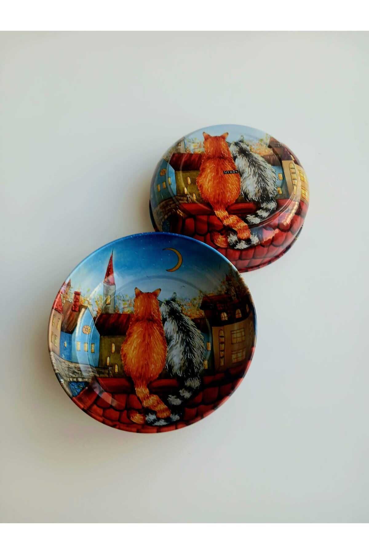 İkili Set Manzaralı Temalı Metal Kedi Mama Kabı ve Su Kabı