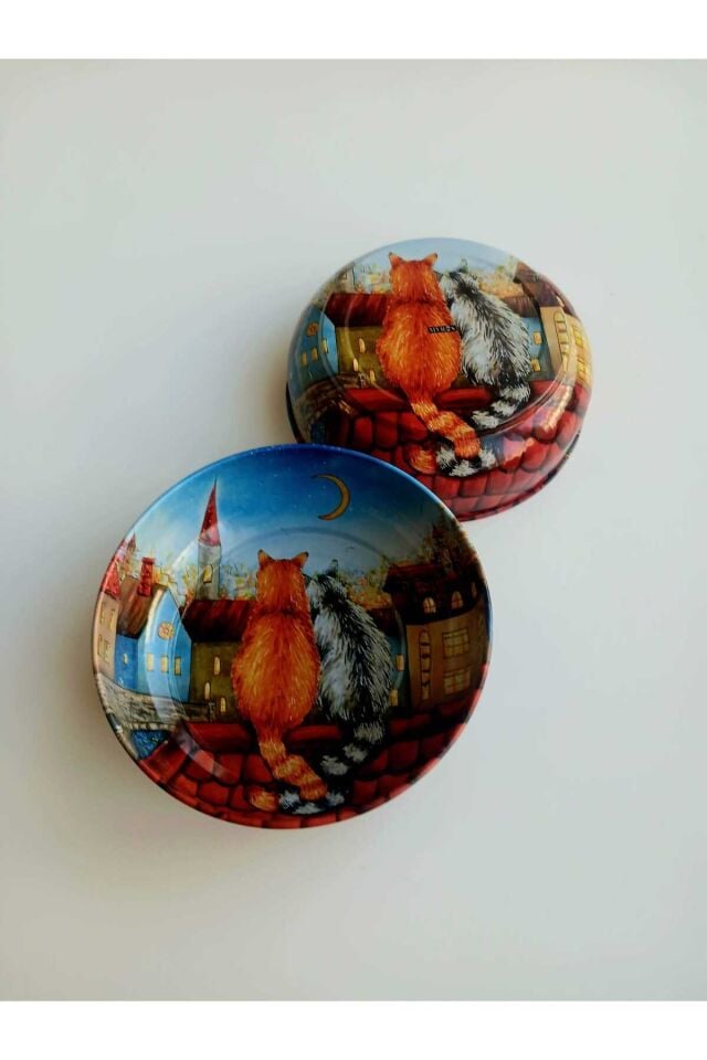 İkili Set Manzaralı Temalı Metal Kedi Mama Kabı ve Su Kabı