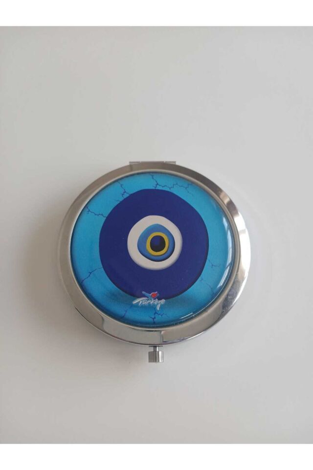 Nazar Boncuklu Temalı Metal Cep Aynası.