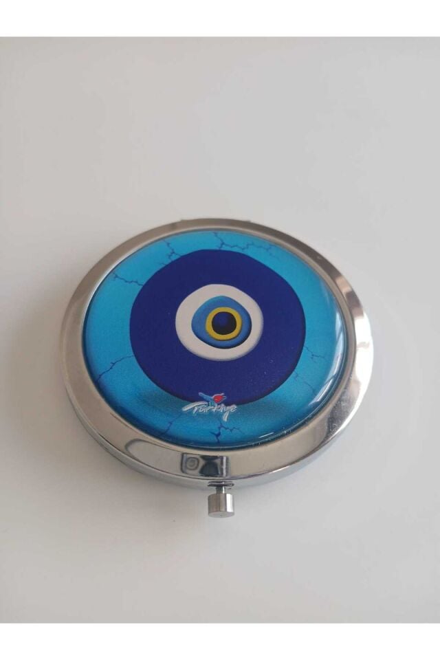 Nazar Boncuklu Temalı Metal Cep Aynası.