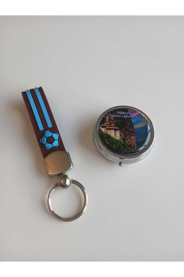 Trabzon Sümela Manastırı Temalı Metal Yuvarlak İlaç (Hap) Saklama Kutusu - Anahtarlık Hediyeli