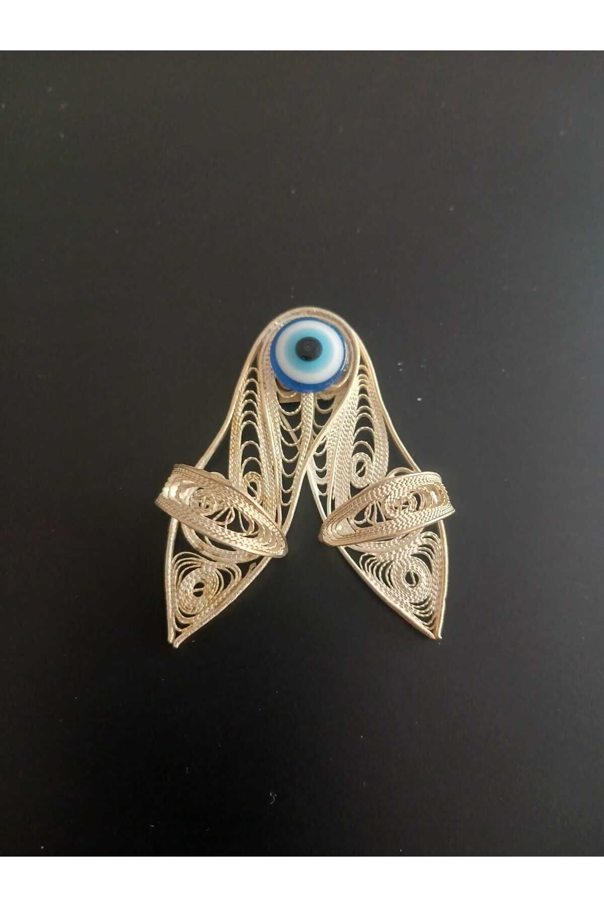 El Üretimi İkili Nazar Boncuklu Telkari takunya Buzdolabı Magneti