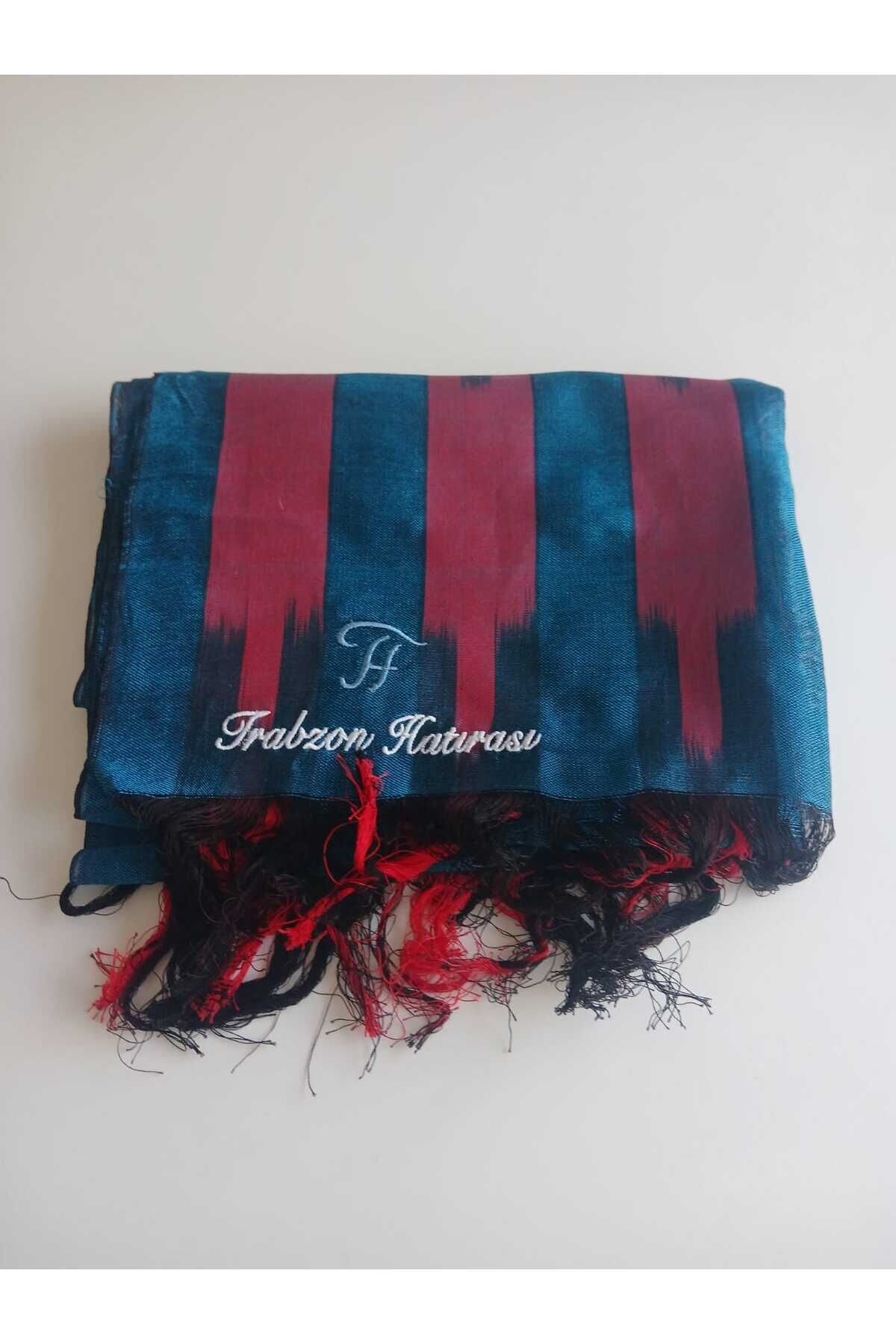 Trabzon Hatırası Nakış İşlemeli Logolu Keşan Desenli Bordomavi Fular