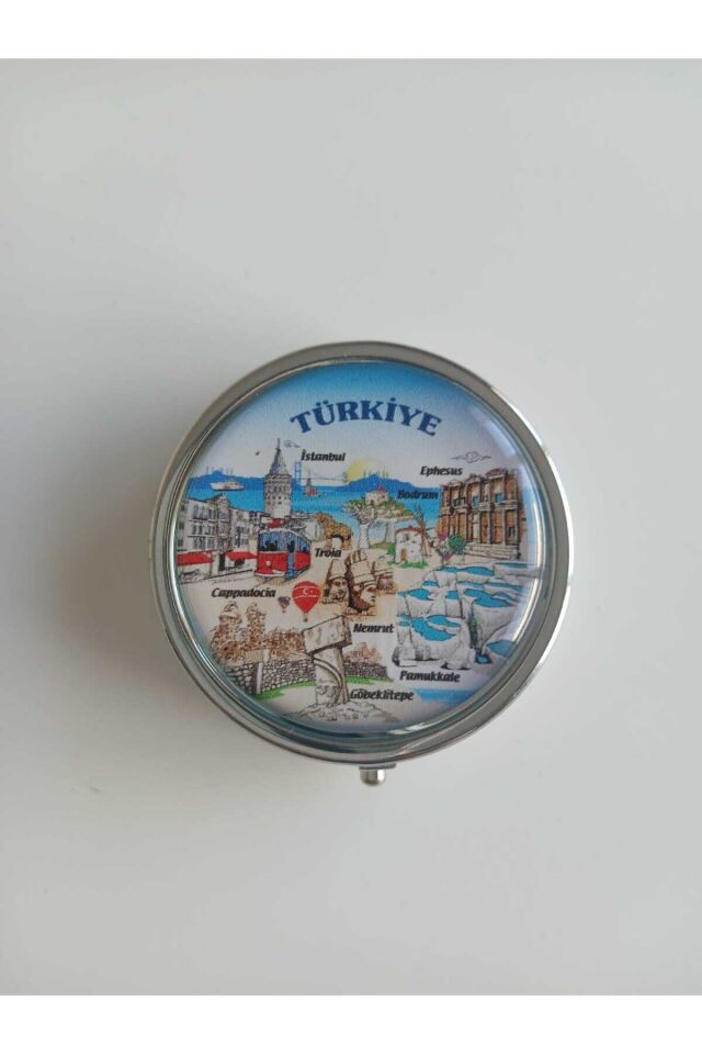 Türkiye Temalı Metal Yuvarlak İlaç (hap) Saklama Kutusu