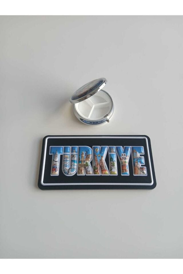 Türkiye Temalı Metal Yuvarlak İlaç (hap) Saklama Kutusu