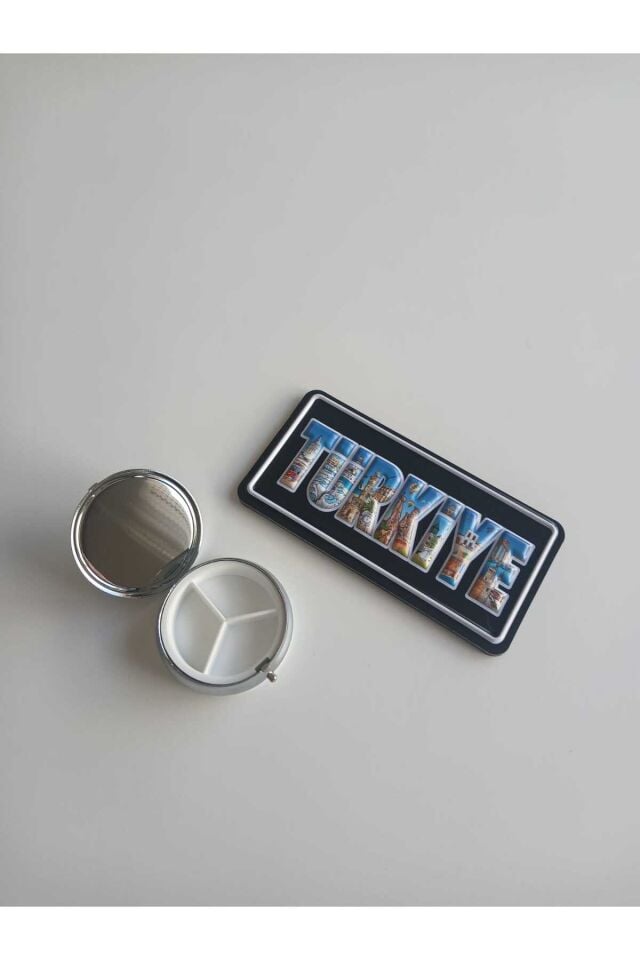 Türkiye Temalı Metal Yuvarlak İlaç (hap) Saklama Kutusu