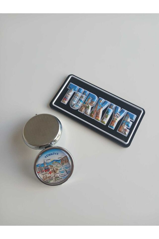 Türkiye Temalı Metal Yuvarlak İlaç (hap) Saklama Kutusu