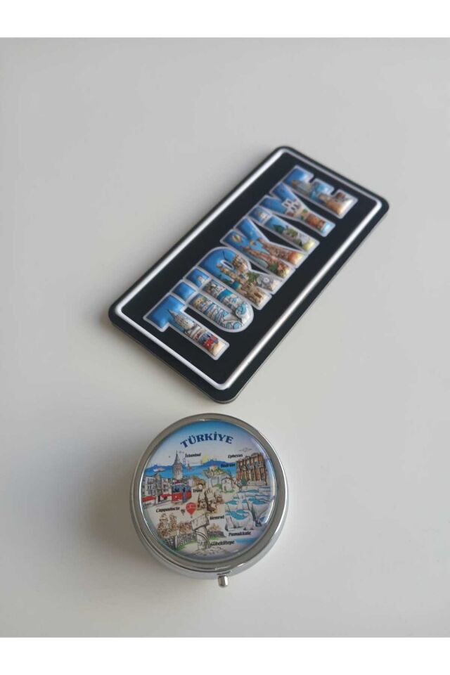 Türkiye Temalı Metal Yuvarlak İlaç (hap) Saklama Kutusu