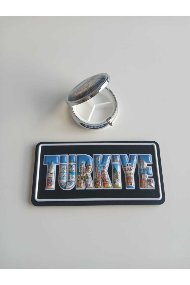 Türkiye Temalı Metal Yuvarlak İlaç (hap) Saklama Kutusu
