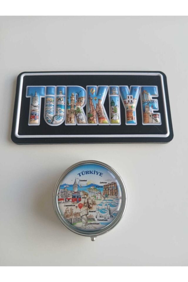 Türkiye Temalı Metal Yuvarlak İlaç (hap) Saklama Kutusu