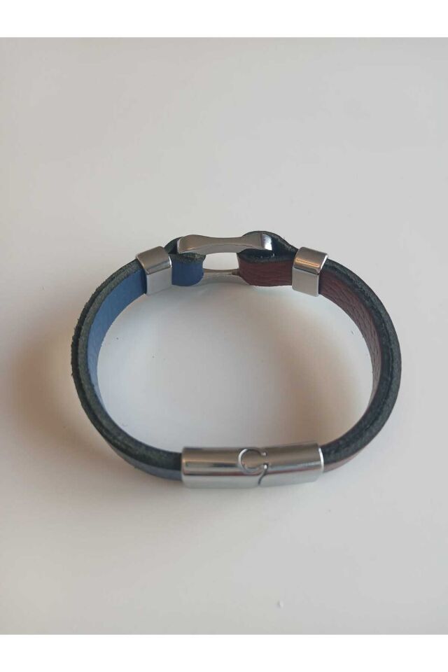 Hakiki Deri Erkek Bordomavi Bileklik.