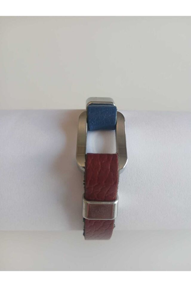 Hakiki Deri Erkek Bordomavi Bileklik.
