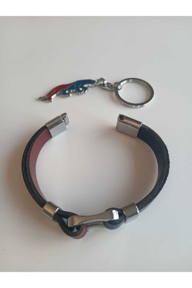 Hakiki Deri Erkek Bordomavi Bileklik.