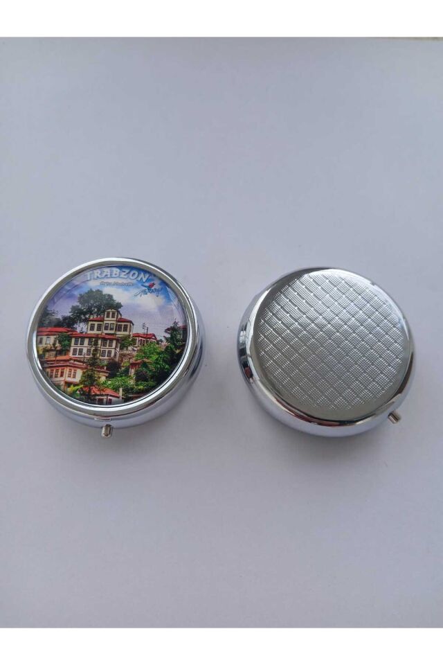 Trabzon Akçaabat Manzaralı Metal Yuvarlak İlaç (Hap)Saklama Kutusu
