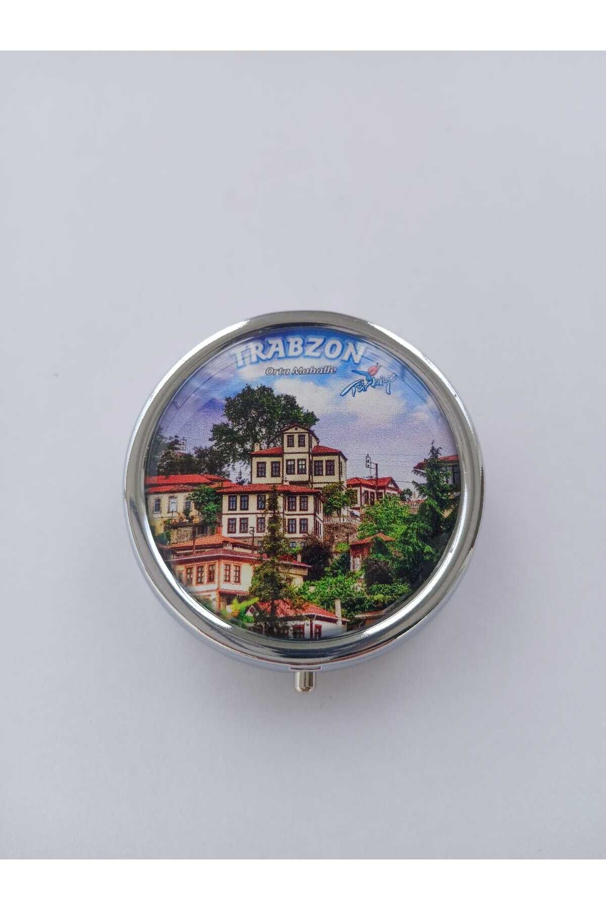 Trabzon Akçaabat Manzaralı Metal Yuvarlak İlaç (Hap)Saklama Kutusu
