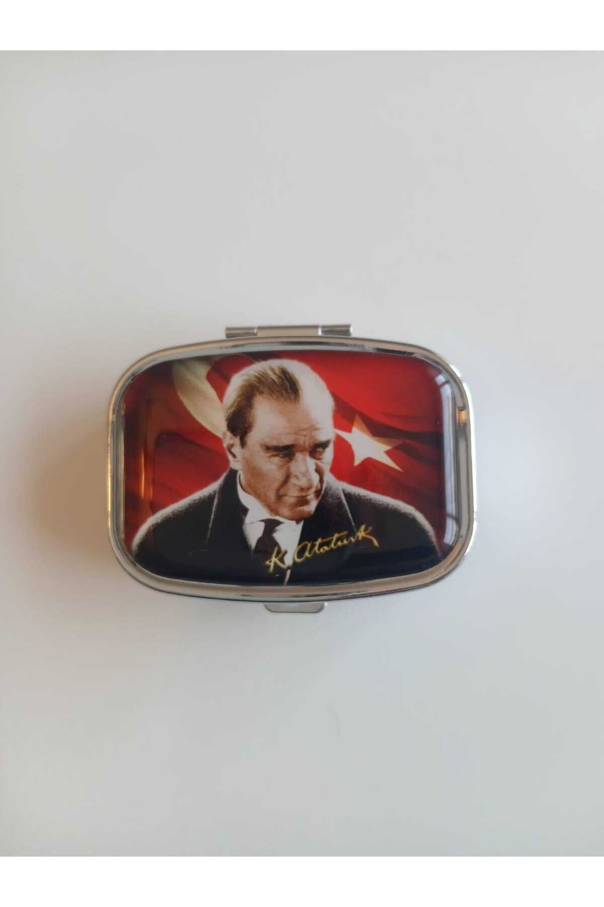 Metal Dikdörtgen Atatürk İlaç(hap) Saklama Kutusu