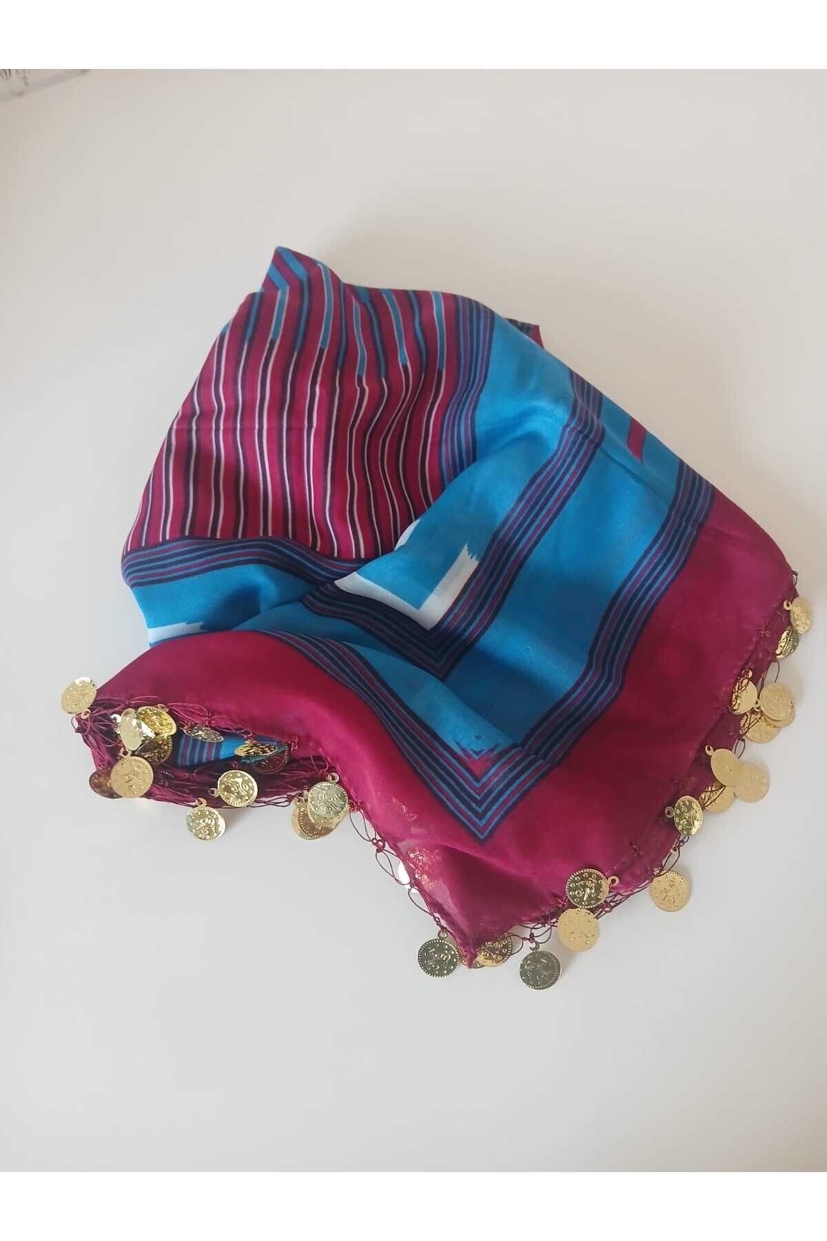 Trabzon Hatırası Keşan Desenli Bordomavi Eşarp