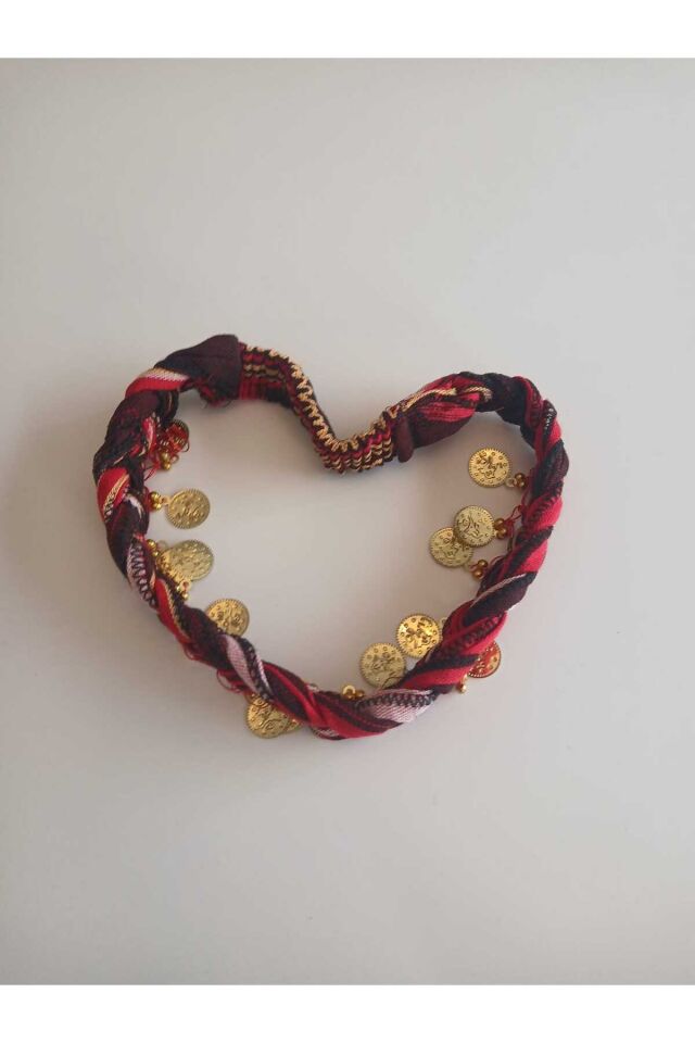 2 li Kırmızı ve Siyah Renkli Örgülü Karadeniz Liralı Yöresel ,Lastikli Saç Bandana Seti.