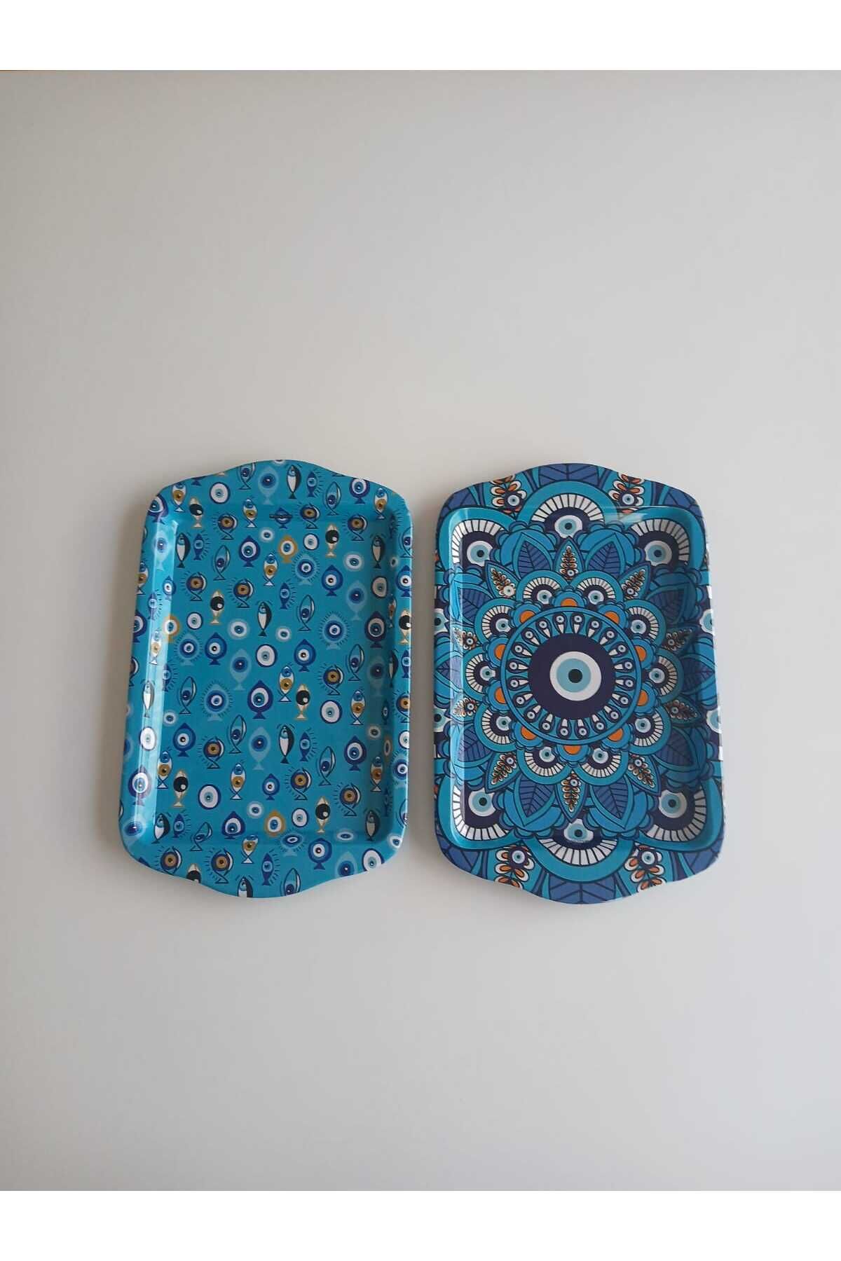 Nazar Boncuğu ve Balık Temalı 2 Adet Metal Tepsi