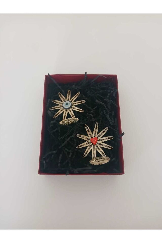 Telkari Elüretimi Nazar Boncuklu ve Türk Bayraklı Masaüstü Set Takımı