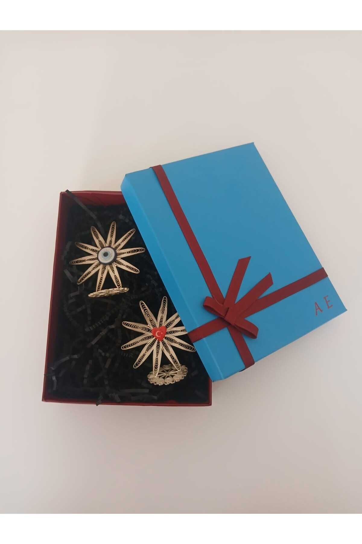 Telkari Elüretimi Nazar Boncuklu ve Türk Bayraklı Masaüstü Set Takımı