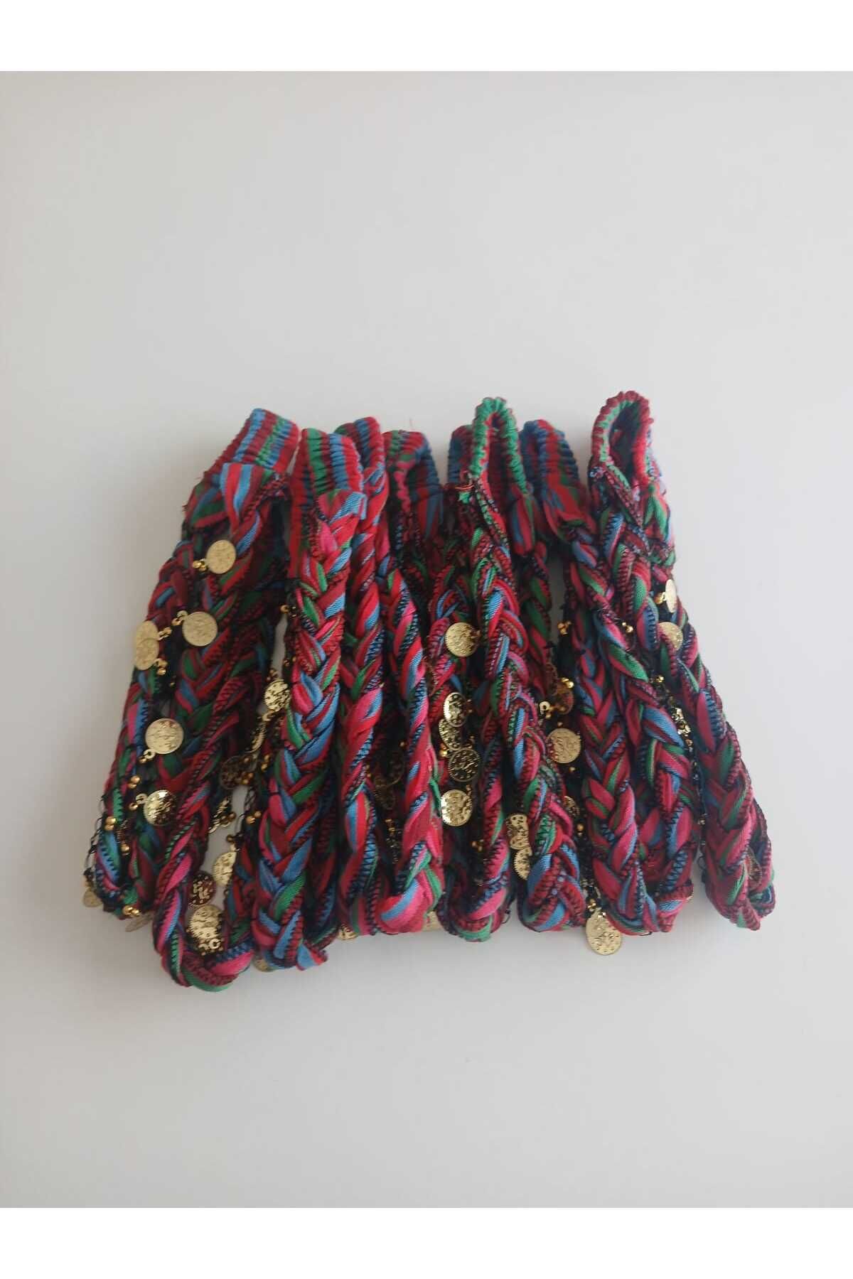 10'lu Örgülü Karadeniz Liralı Keşan Motifli Yöresel Lastikli Saç Bandana Seti