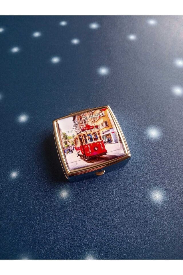 İstanbul Tramvay Temalı Metal Kare Hap Kutusu
