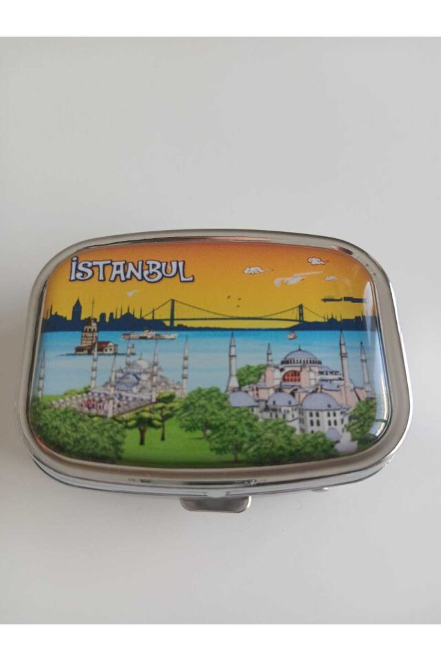 2 Adet İstanbul Manzaralı Metal Yuvarlak İlaç (Hap)Kutusu