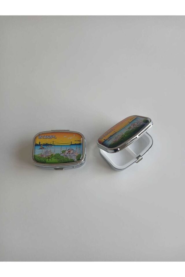 2 Adet İstanbul Manzaralı Metal Yuvarlak İlaç (Hap)Kutusu
