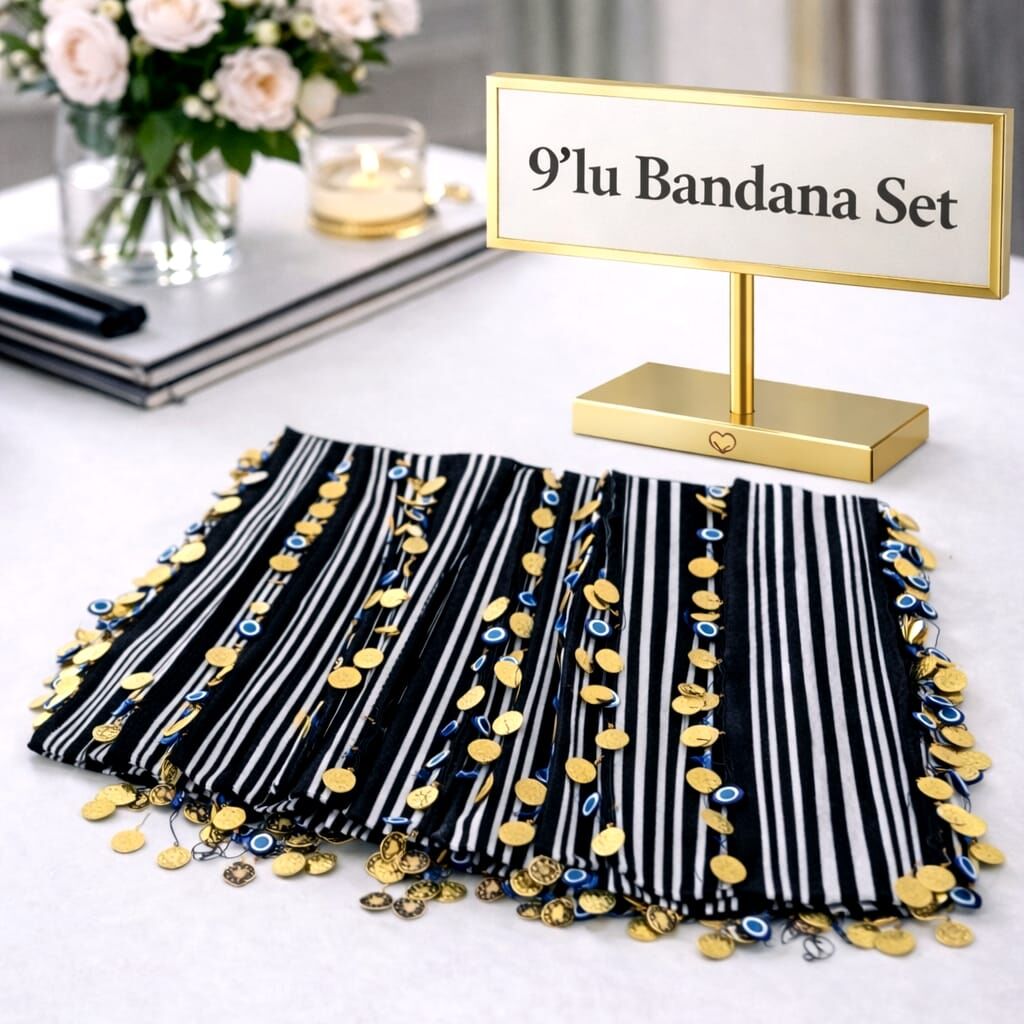 9 Adet Siyah Beyaz Hediyelik El Üretimi Liralı Nazar Boncuklu Bandan Seti