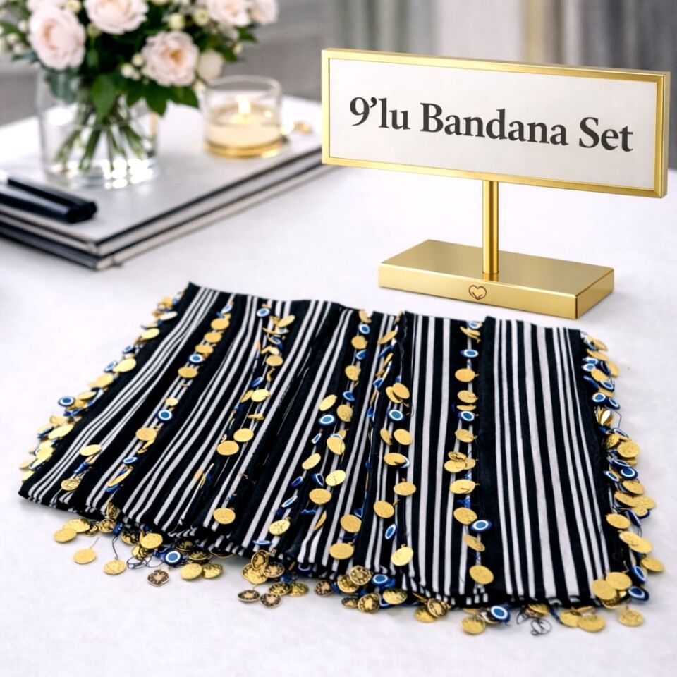 9 Adet Siyah Beyaz Hediyelik El Üretimi Liralı Nazar Boncuklu Bandan Seti