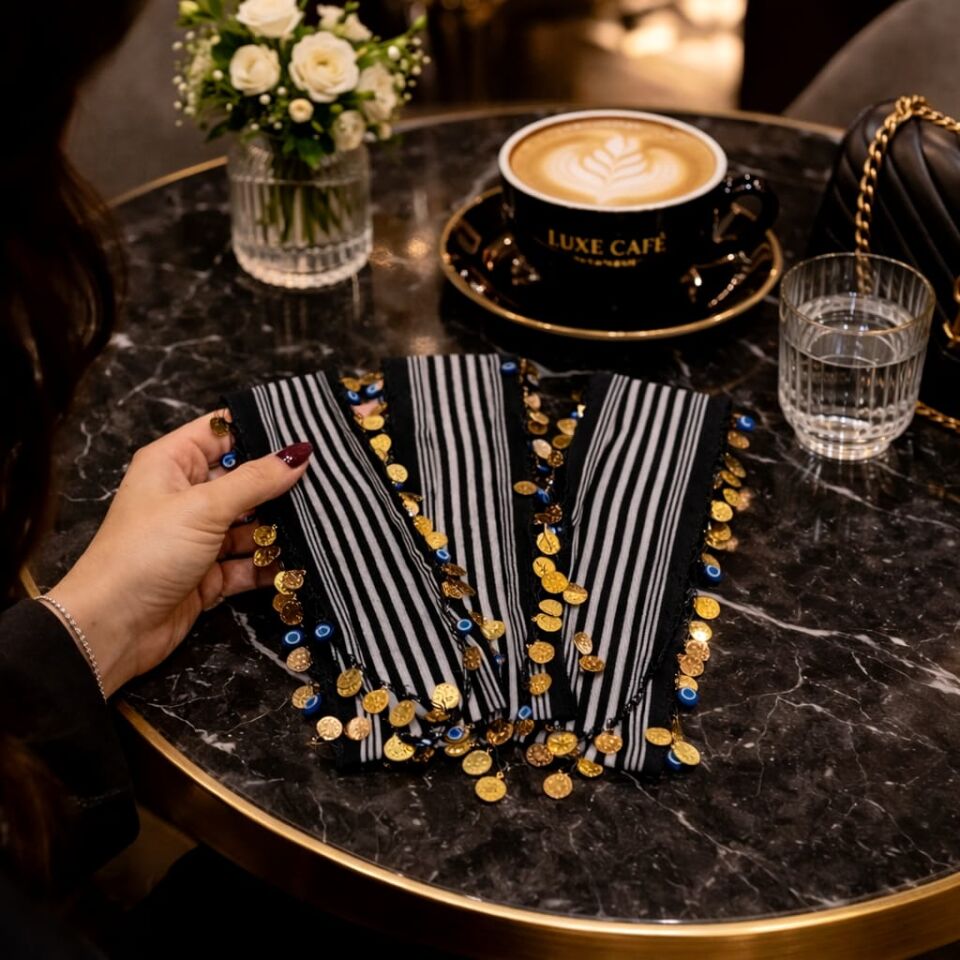 9 Adet Siyah Beyaz Hediyelik El Üretimi Liralı Nazar Boncuklu Bandan Seti