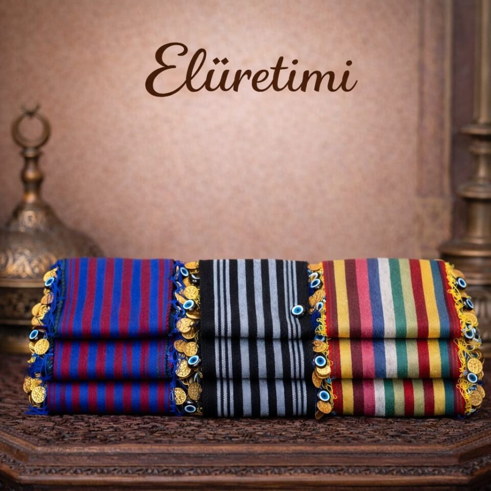 9 Adet Trabzon Yöresel Dokuma Elüretimi Liralı Nazar Boncuklu Bandana Set