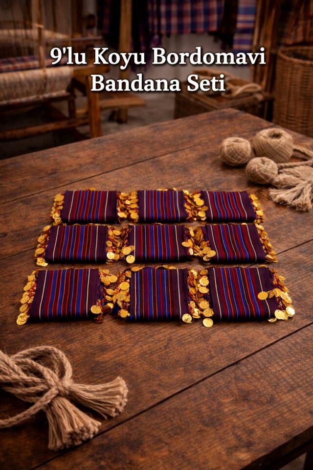 9 Adet Koyu Bordomavi Bandana Seti