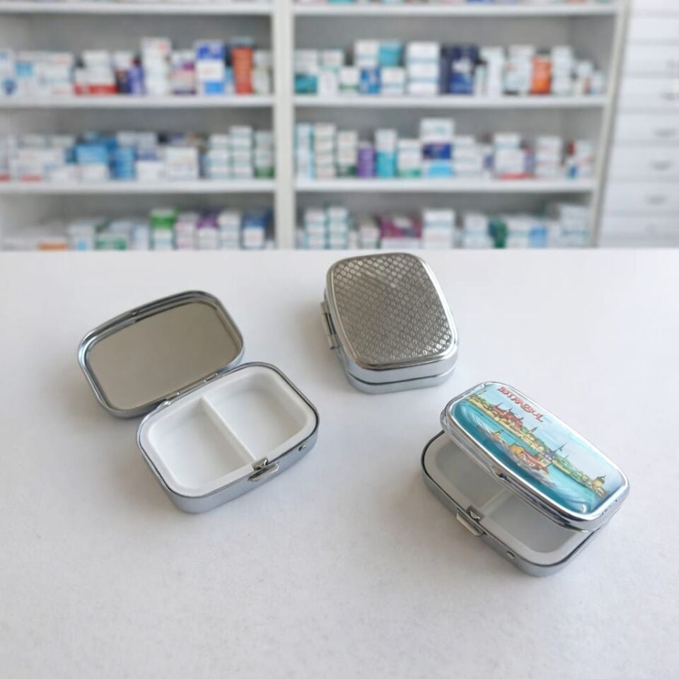 3 Adet İstanbul Manzaralı Dikdörtgen Epoksi Metal İlaç Saklam Kutusu