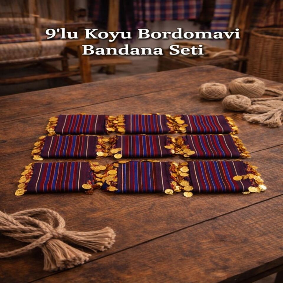 Karadeniz Desenli Bordo-Mavi Bandana Seti (9 Adet) – Özgün ve Şık Tasarım