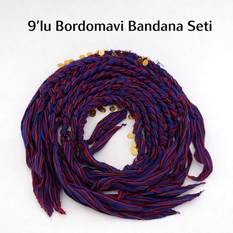 Karadeniz Desenli BordoMavi  Örgülü Bandana Seti (9 Adet) – Özgün ve Şık Tasarım