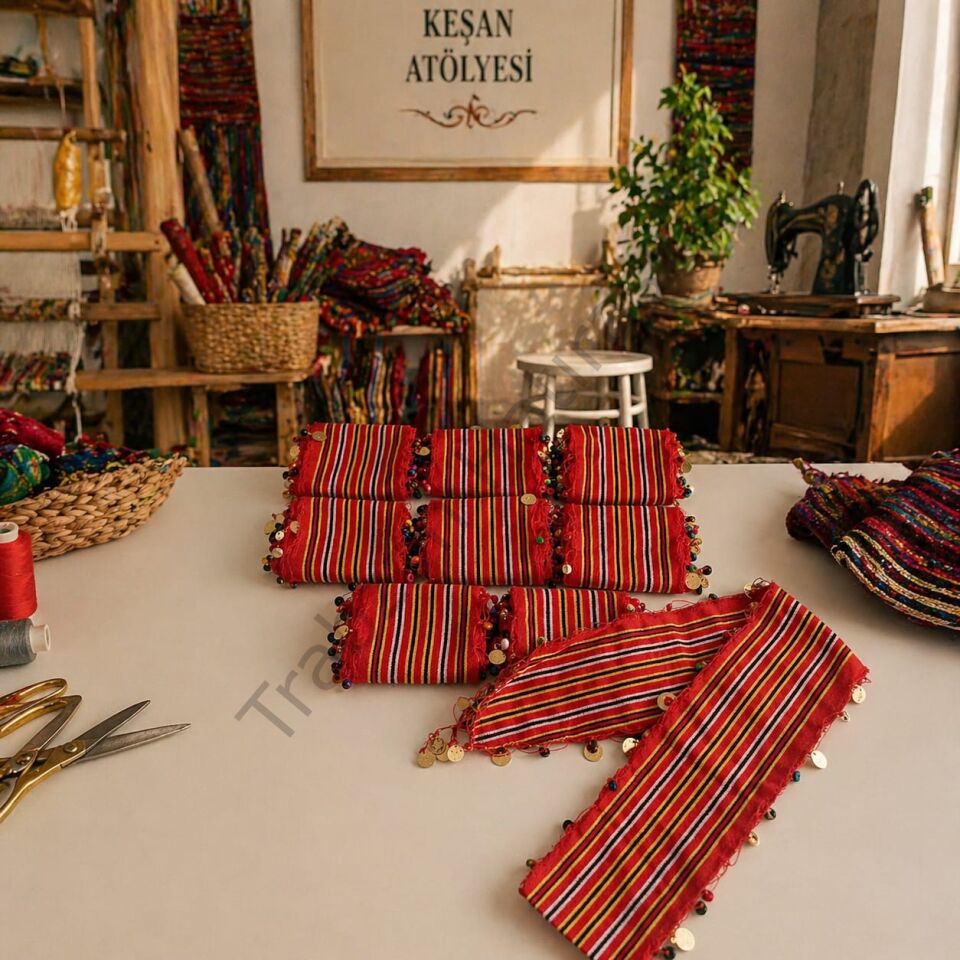 Kırmızı Çizgili Keşan Bandana Seti (9 Adet)